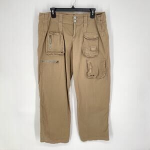 Pete & Greta By Johnny Was Women's Y2K Cargo Pants NEW Sz 12 Tan Cotton Blend